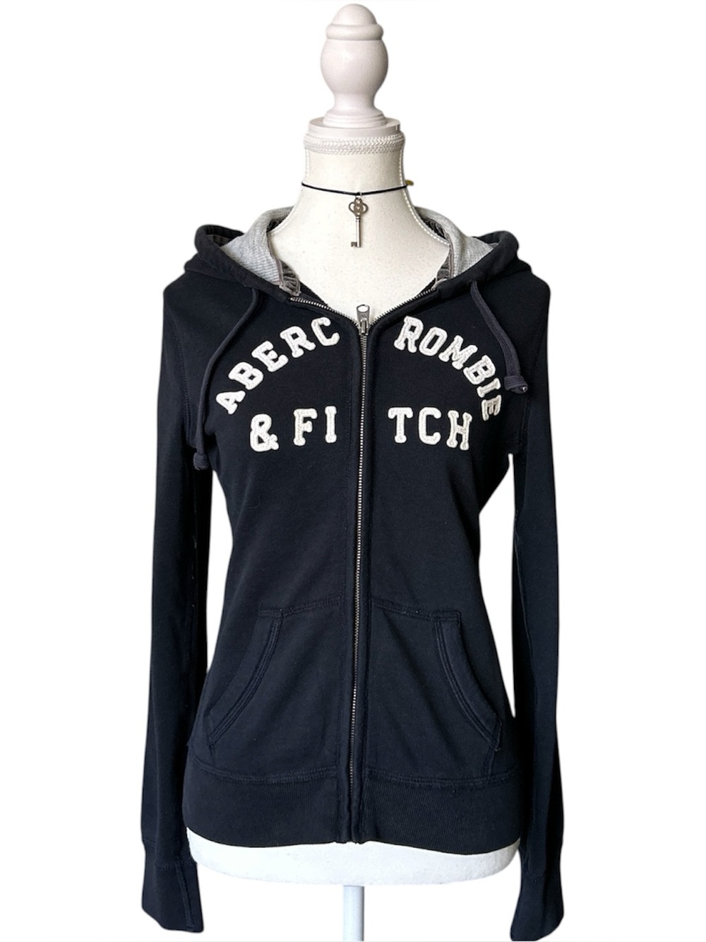 Y2K “Abercrombie & Fitch” Navy Blue Embroidered Graphic Zip-up Hoodie